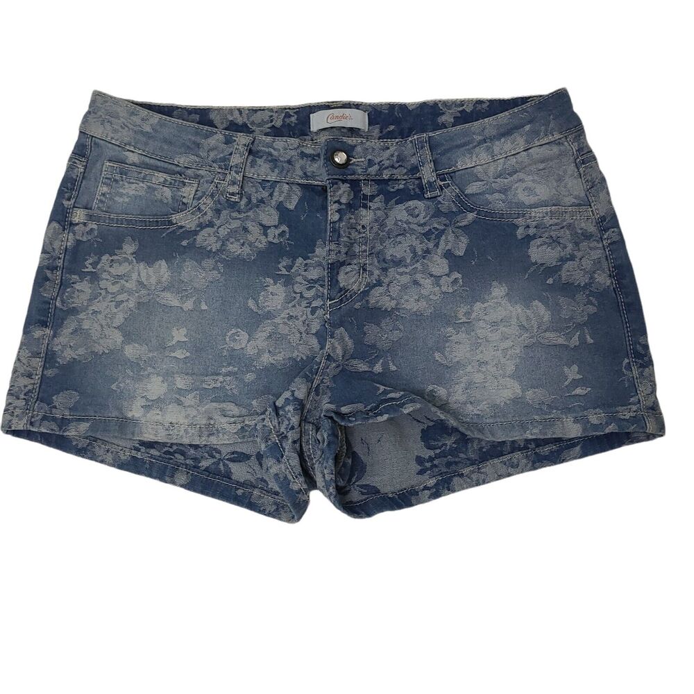 Y2K Candies Women's Size 9‎ Floral Print Denim Blue Jean Shorts Booty Shorts